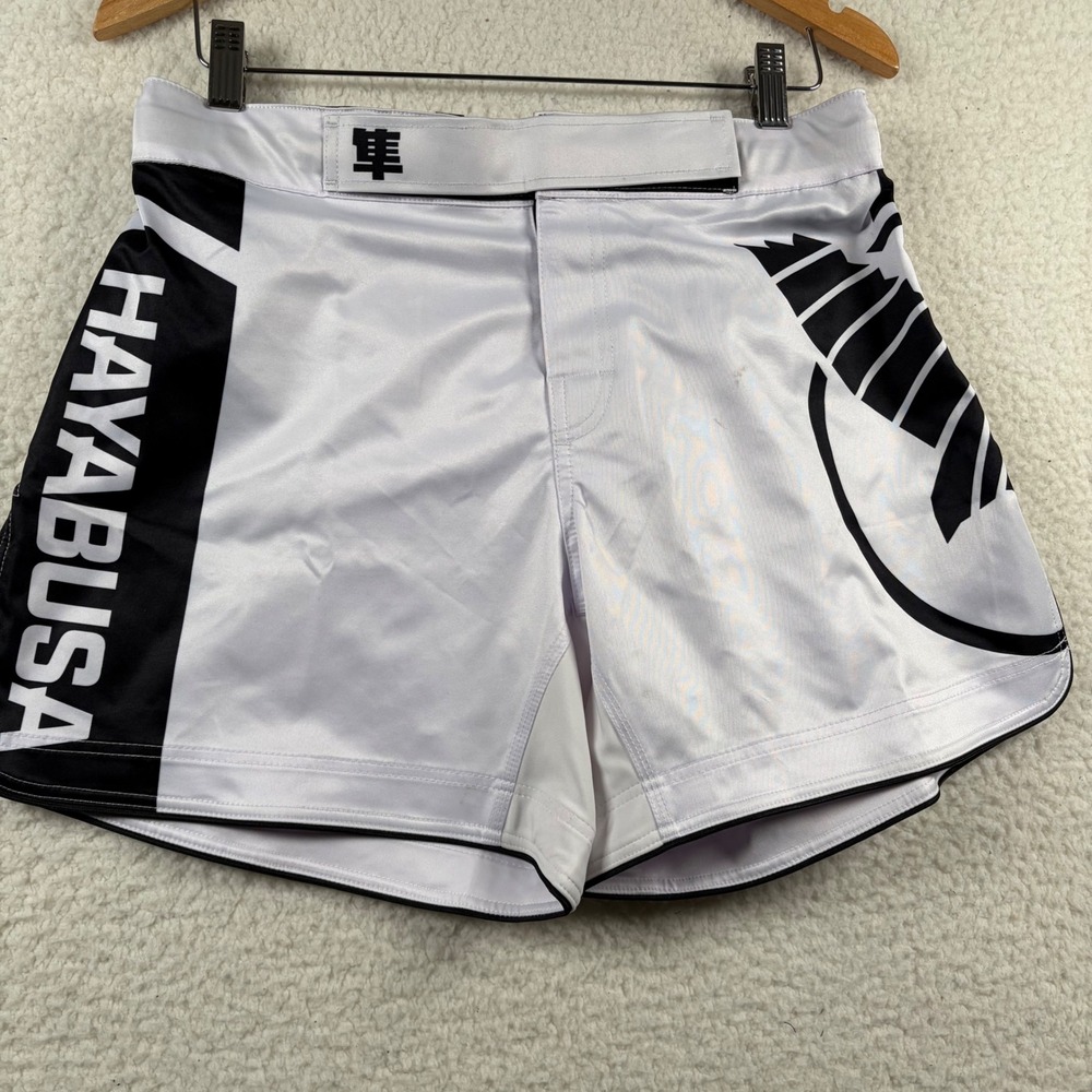 Hayabusa MMA Fight Shorts Mens M White Black Grappling Jiu Jitsu Training Combat